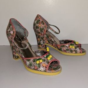 Unique Floral Ankle Strap Wedge Heel 8 1/2